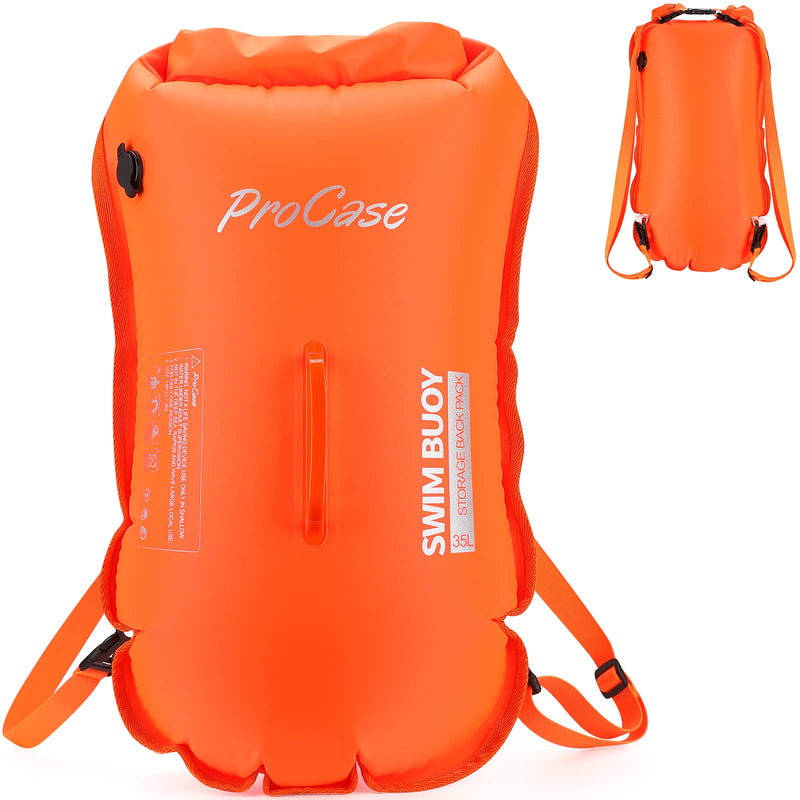 ProCase 35L Swim Buoy Dry Bag, Floating Waterproof Backpack with Shoulder Waist Strap for Open Water Swimming Paddling Boating Kayaking Rafting Hiking Camping Fishing Beach -Orange - BeesActive Australia