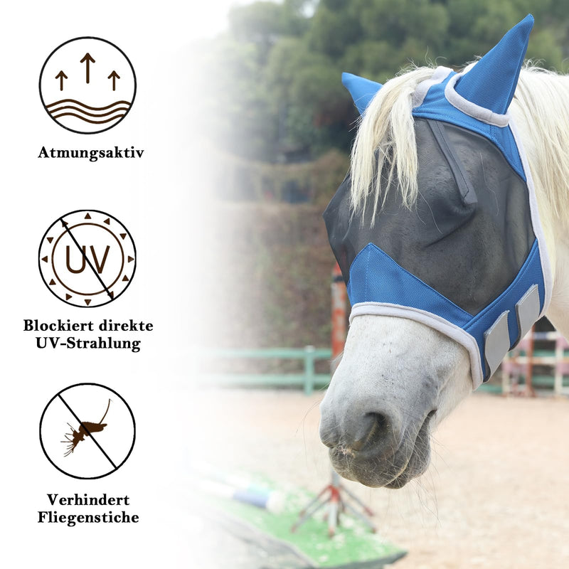 Gallopoff Horse Fly Mask, Horse Mask with Ear Protection, Breathable Mesh Blue Cob - BeesActive Australia