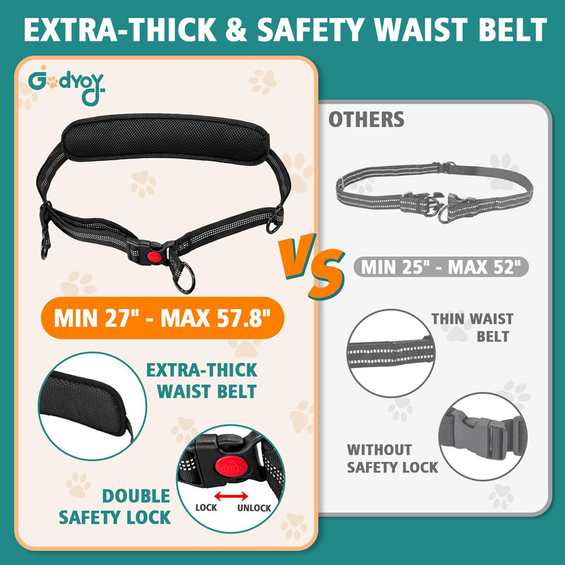 Hands Free Dog Leash for 2 Dogs with Safety Lock and Extra-Thick Waist Belt, Waist Leash for Dog Walking Running, Double Retractable Dog Leashes for Two Dogs with Double Padded Handles, Black - BeesActive Australia
