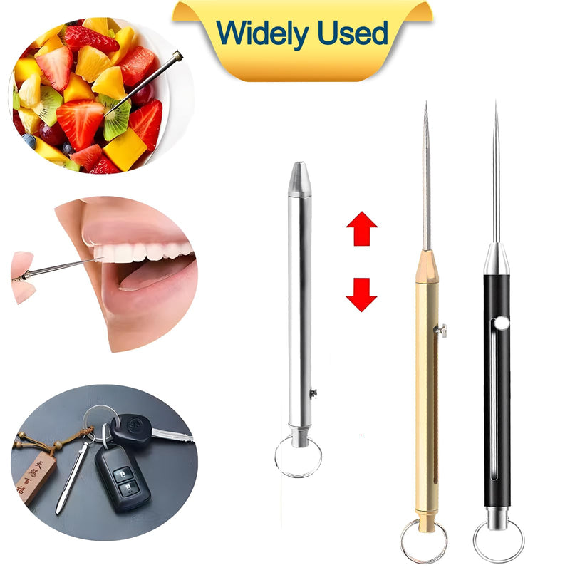 Portable Titanium Toothpicks,Pocket Metal Toothpick Reusable with Stainless Steel Toothpick Holder Keychain Telescopic Toothpick Holders(3 Pieces)