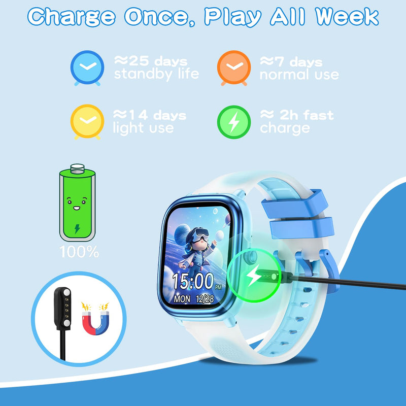 MINIBEAR Smart Watch for Kids, 1.83" Fitness Tracker for Boys Girls Teens No Phone Needed, Pedometer, Heart Rate, Sleep Tracker with White Noise, IP68 Waterproof 21 Sport Modes (Blue) Blue