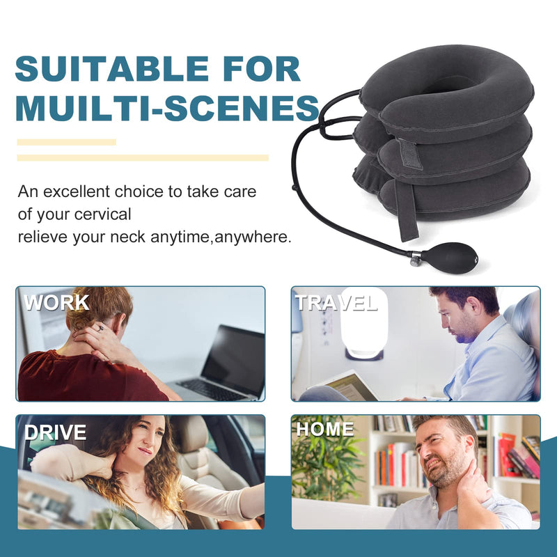 Cervical Neck Traction Device, Neck Stretcher, Neck Traction Device for Neck Pain Relief, Cervical Neck Traction Device, Inflatable Neck Brace & Neck Decompression(Gray) Grey - BeesActive Australia