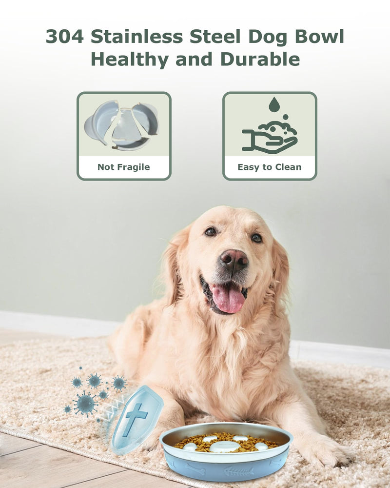Slow Feeder Dog Bowl Stainless Steel,2-4 Cups Metal Dog Food Bowls with Non-Slip Silicone Mat,Slow Down Eating Pet Bowl for Small & Medium Sized Dogs - BeesActive Australia