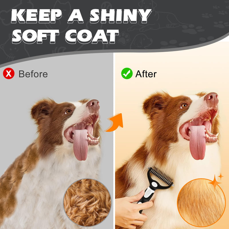 3PCS Dog Grooming Kit I Dog Brush for Shedding I Deshedding Dog Brush I Metal Dog Comb I Dog Bath Brush I Undercoat Rake for Dogs and Cats I Premium Pet Supplies (White Black) White Black - BeesActive Australia