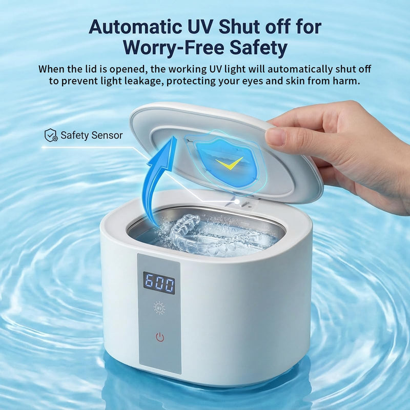 Dental Ultrasonic Retainer Cleaner Machine, 45kHz Ultrasonic Denture Cleaner with 200ML Capacity & 4 Modes for Dentures, Retainers, Mouth Guard, Toothbrush Heads, Jewelry-White White - BeesActive Australia