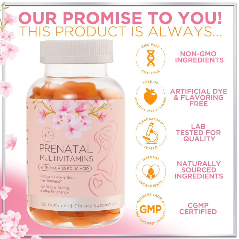 Prenatal Vitamins for Women – Complete Pregnancy Multivitamin - Folic Acid, Omega 3 DHA, Choline, Vitamin D – Essential Support for Mom's & Baby Brain Development - Tasty Orange Flavor - 120 Gummies 120 Count (Pack of 1)
