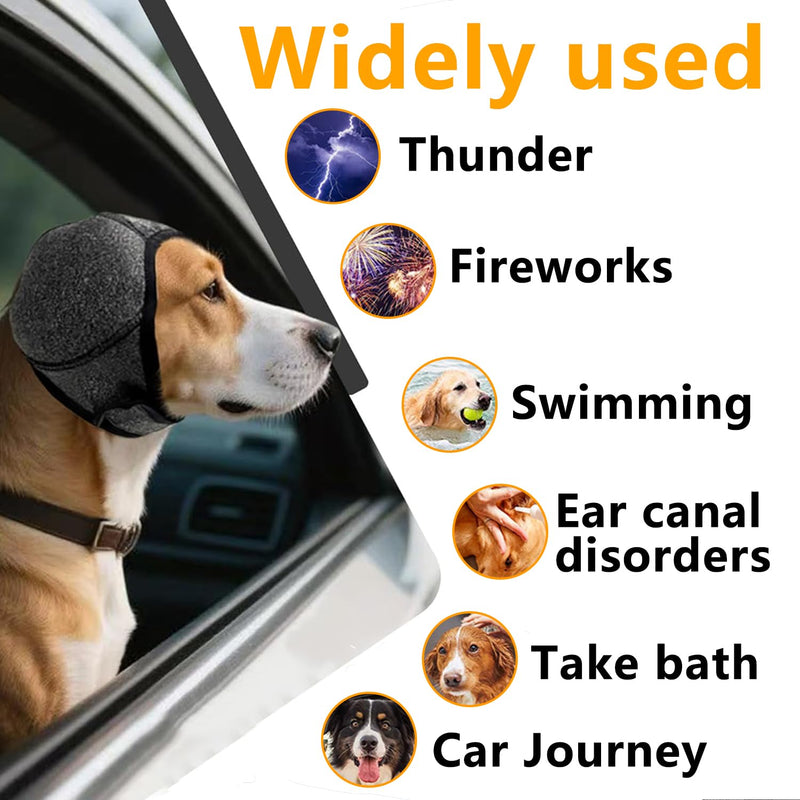 Dog Ears Cover, Adjustable Dog Ear Muffs Noise Protection Comfortable Quiet Dogs Calming Hood Ear Head Wrap Cups Shower Cap Pet Supplies (Grey, L) Grey M