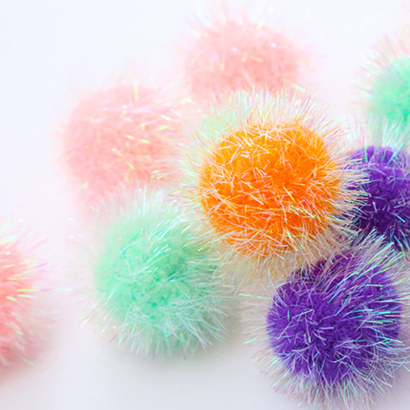 Cat Ball Toy Cat Toy Pom Pom Sparkle Fuzzy Balls 2 Inches Interactive Cat Toy Assorted Color 12 Pack - BeesActive Australia