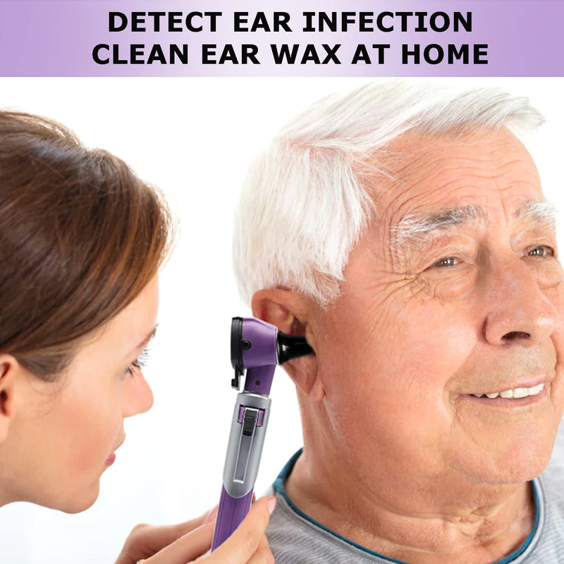 Mini Otoscope Portable Ear Light and Exam Kit 3X Magnifying Fiber Optic Scope with Spare Tips, Bulb, and Carrying Case - Pocket Equipment for Home and Use Purple - BeesActive Australia
