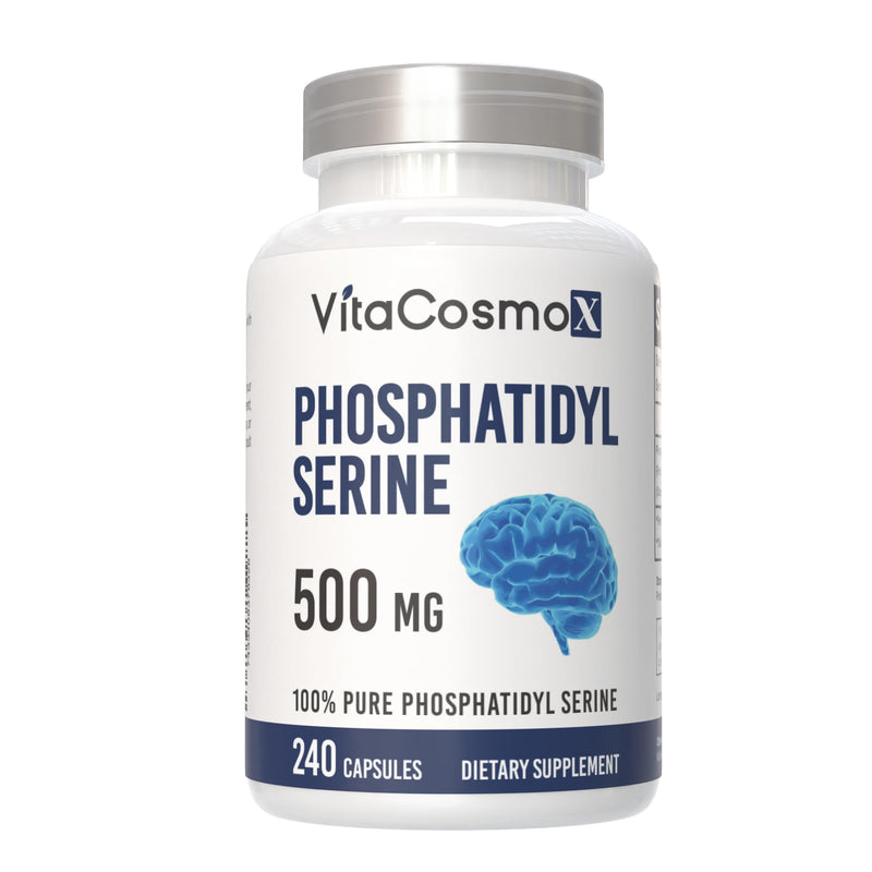 Phosphatidylserine, 500mg, 240 Veggie Capsules 100% Vegetarian, Non-GMO & Gluten Free - 3 Packs