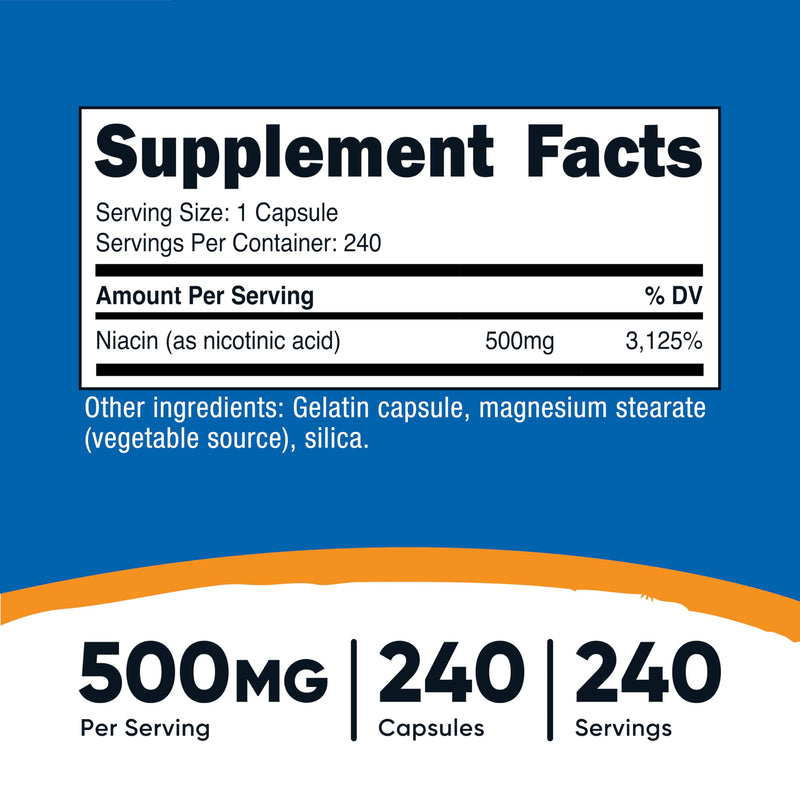 Nutricost Niacin (Vitamin B3) 500mg, 240 Capsules - with Flushing, Non-GMO, Gluten Free (Pack of 2) 240 Count (Pack of 2)