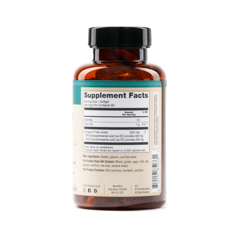 NatureWise Omega 3 Fish Oil - 500 mg per Pill - EPA & DHA - Immune Support, Brain & Optimal Wellness - Gluten and Soy Free, Non-GMO - 60 Softgels[2-Month Supply] 60 Count (Pack of 1) - BeesActive Australia