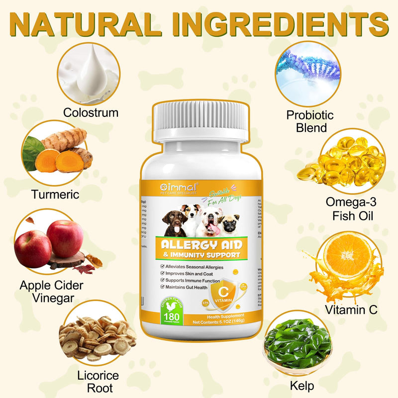 JSBNQRMZ allergy tablets for dogs, 180 tablets for digestion, mites dog tablets, immune system, skin & fur allergies in dogs, maintains intestinal health - relieves seasonal allergies - BeesActive Australia