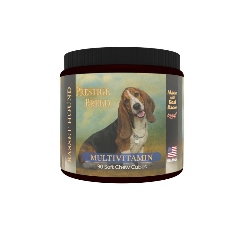Basset Hound Multivitamins, 90 Count, Made in the USA with Real Bacon.