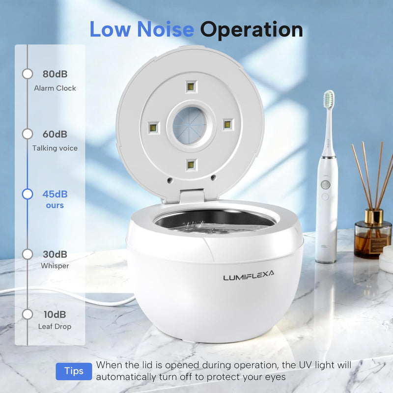 Ultrasonic Retainer Cleaner-45kHz Retainer Cleaner Machine,4 Modes Ultrasonic Cleaner for Dentures, Aligners,Mouth Guards, Braces,Toothbrush,Jewelry-200ML Dental Pod(White) White - BeesActive Australia