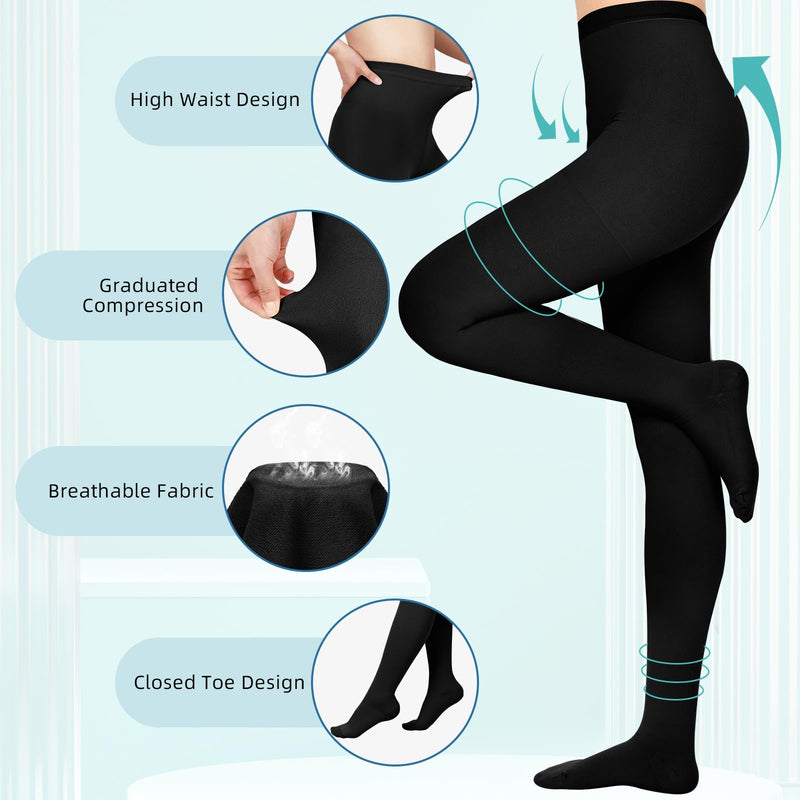 Compression Pantyhose for Women & Men, 20-30mmHg Compression Leggings, Waist High Medical Compression Stockings XX-Large Black