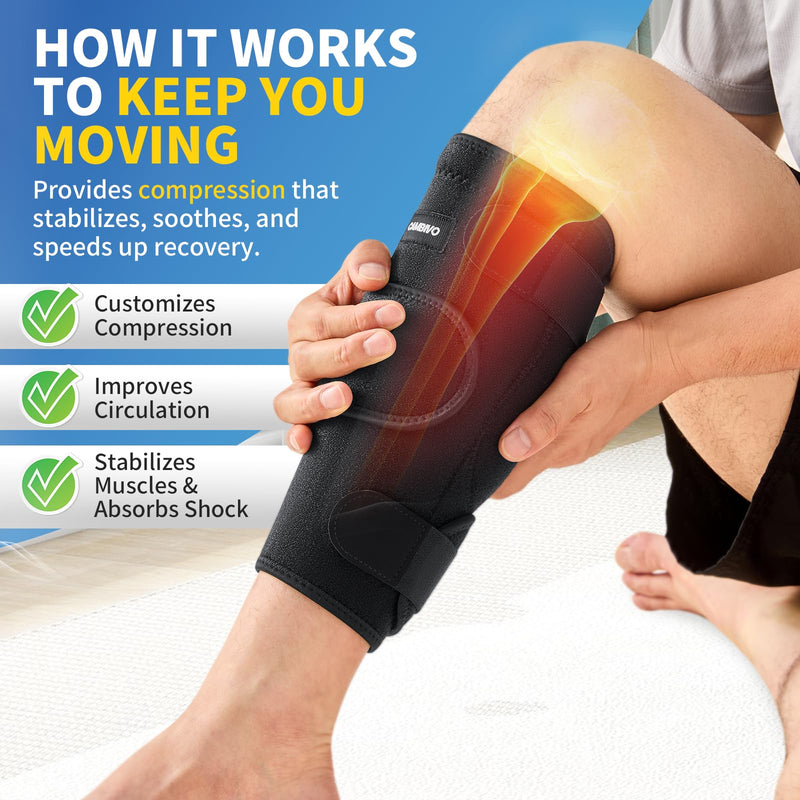 CAMBIVO Calf Brace for Torn Muscle, 2 Pack Adjustable Neoprene Compression Wrap Support for Shin Splints, Strain, Leg Pain (Black, Medium) Black