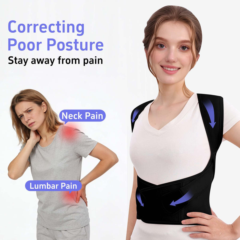Back Brace Posture Corrector for Women And Men Support Straightener Scoliosis Upper Highest Rated Hunchback Thoracic Device Straps Upright Full Shoulder Fixer Body Poster Trainer Black Medium