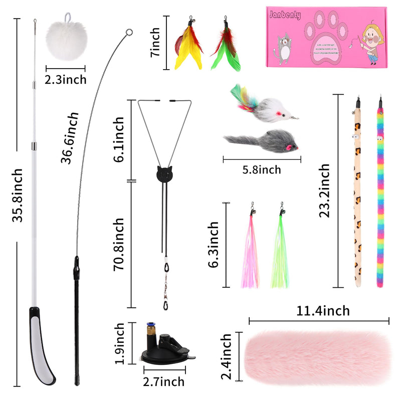 4-in-1 Interactive Cat Feather Toys Durable Retractable Fishing Pole Cat Toy Enhanced Suction Cup Cat Catnip Toy 14 Wand Replacement Door Hanging Cat String Toy for Bored Indoor Kitten 4-in-1 Cat Toy Set - BeesActive Australia