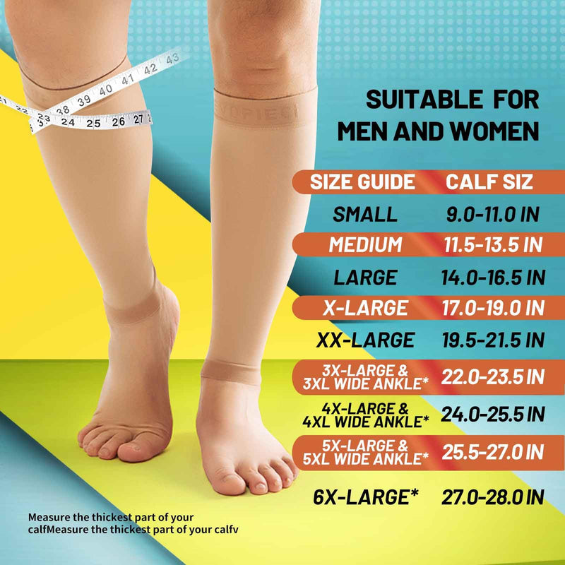 15-20mmHg Skin Calf Compression Sleeve Men and Women Wide Calf Sleeve Brace Compression Socks for Leg Support, Shin Splint,Pain Relief Large - BeesActive Australia