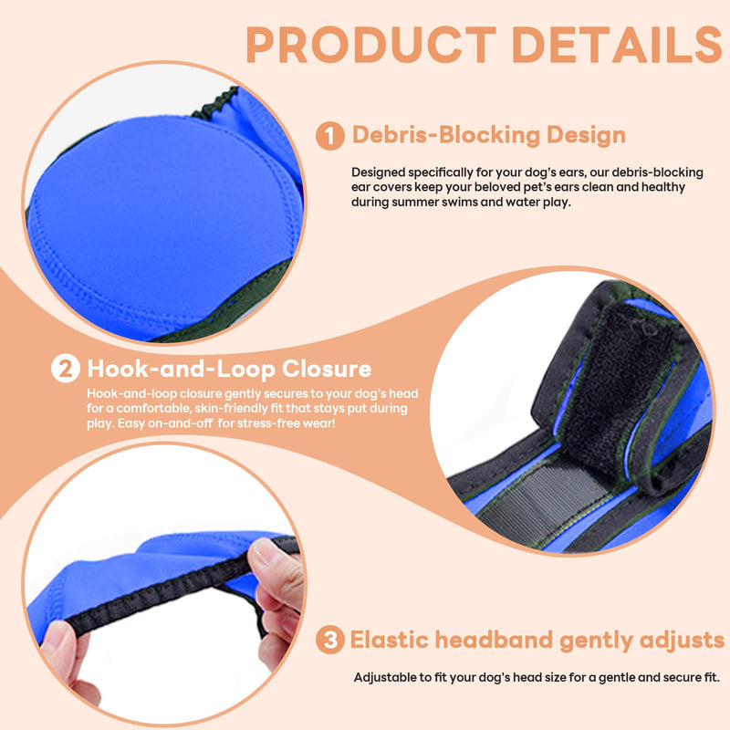 Dog Ear Muffs Noise Protection, No-Shake Ear Wrap for Hematoma Care, Bathing, Drying, Swimming & Noise Anxiety Relief (Blue, Medium) Blue