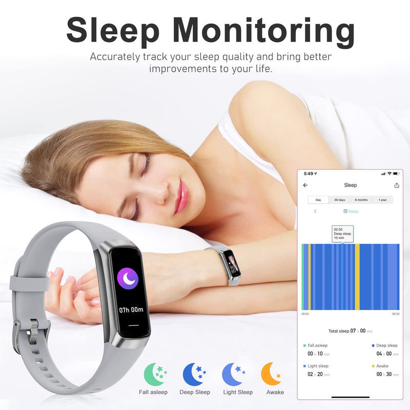 Fitness Tracker with 24/7 Heart Rate, Blood Oxygen Blood Pressure Sleep Monitor, 5 ATM Waterproof Activity Trackers,Step Calorie Counter Pedometer Health Smart Watch for Women Men Silver - BeesActive Australia