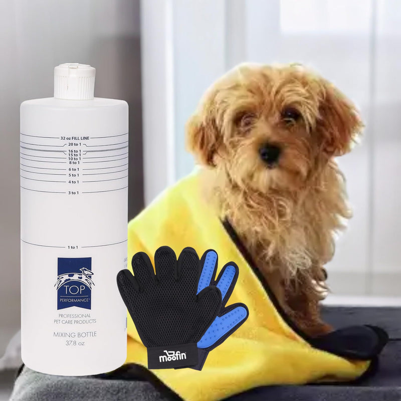 378 Oz Mixing Bottle for Dog Shampoo, Large Dilution Bottle with Precision Measurement, Bundle with Pet Hair Removing Glove, Ergonomic, Leak-Proof Pet Care [Pack of 2] - BeesActive Australia