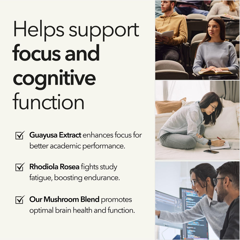 Lions Mane, Adaptogenic Mushrooms, Nootropics Brain Support Supplement, L-Theanine, Rhodiola Rosea, Guayusa Extract, B-Vitamins, Memory, Calming, Focus, Energy, Immunity, Gut Health, Organic, 30-Days 1