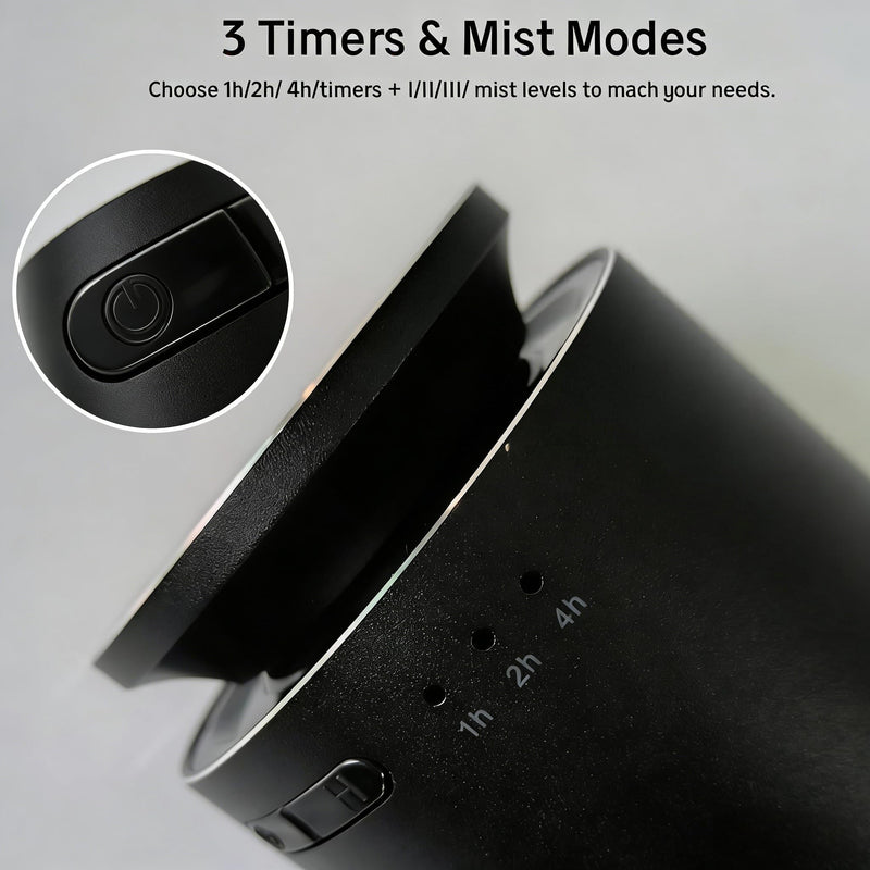 Waterless Essential Oil Diffuser, Battery Operated Nebulizer (0.5 Fl.Oz./15mL Capacity), 3 Countdown Timers & 3 Mist Levels, Mini Scent Air Machine for Home Car Office,Black - BeesActive Australia