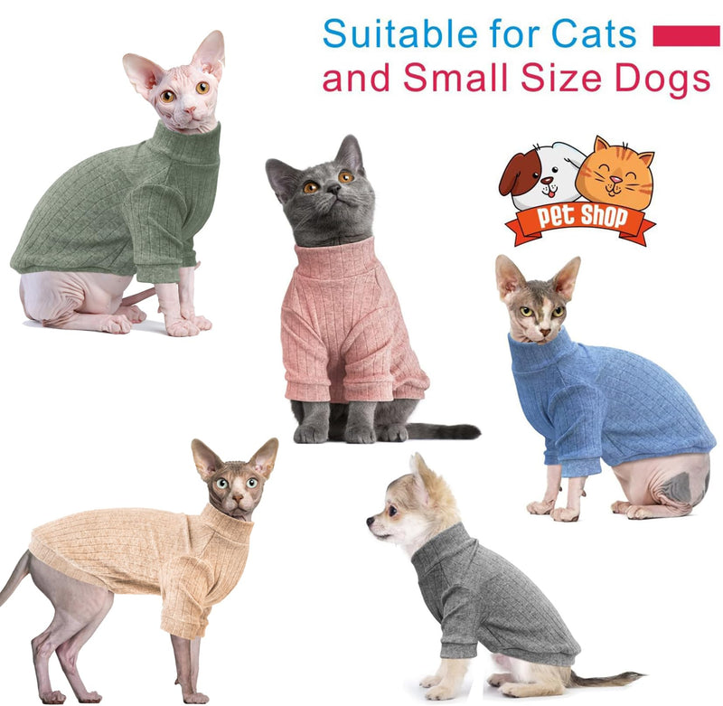 Idepet Sphynx Hairless Cats Sweater Shirt Kitten Soft Puppy Clothes Pullover Cute Cat Pajamas Jumpsuit Cotton Apparel Pet Winter Turtleneck for Cats and Teacup Chihuahua Small Dogs(Green,S) Green Gray - BeesActive Australia
