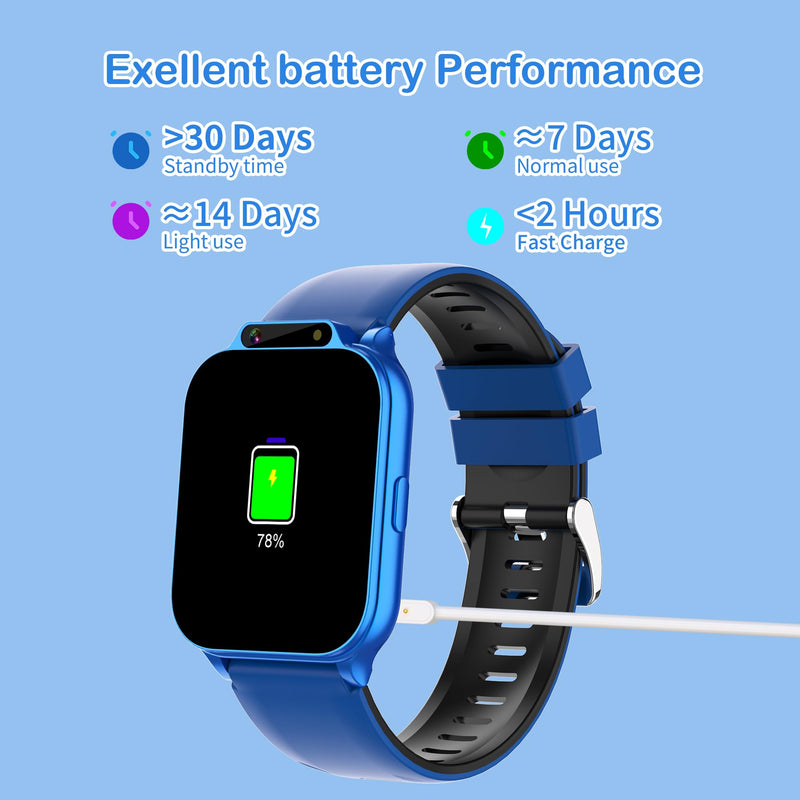 Kids Smart Watch Boys 1.85" with Fitness Tracker No APP/Phone, IP68 Waterproof Sport Modes, Heart Rate/Sleep Monitor, Video Music HD Camera DIY Dial Pedometer Game, Gifts Toys for 4-13 Year Old Blue