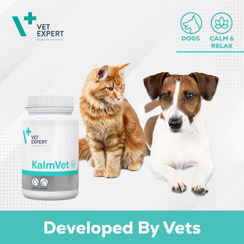 Vet Expert Kalmvet Stress and Anxiety Relief Supplement for Dogs and Cats – Promotes Relaxation with Chamomile, L-Tryptophan, and Valerian Root Extract 60 Twist off Capsules