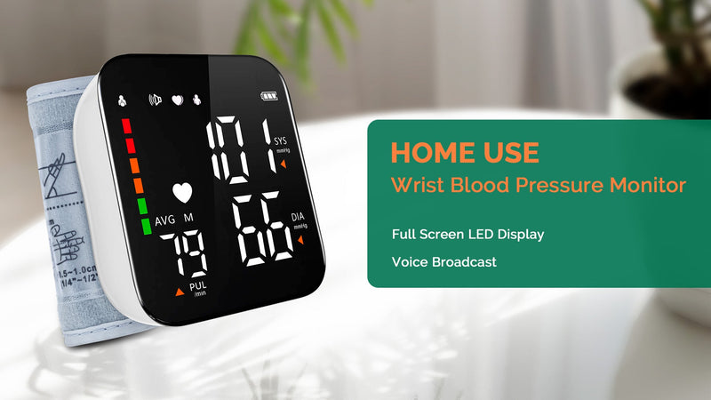 Greetmed Wrist Blood Pressure Monitor Automatic Talking Wrist Blood Pressure Cuff Digital Full Screen LED Display Bp Machine Adjustable Bp Cuff Voice Broadcast Health Care for Home Use