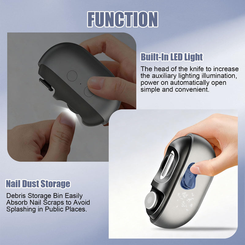 Electric Nail Clipper, 3 in 1 Electric Nail Clippers for Seniors & Adults, Baby Electric Nail Trimmer with Light & Clip Storage, USB Electric Automatic Nail Clipper for Fingernail & Toe (Grey) Grey