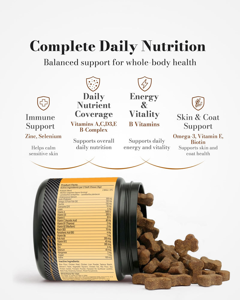 5-in-1 Advanced Multivitamin for Dogs - Daily Dog Vitamins with 1 Billion Probiotics, CoQ10, Lutein & Omega 3 - Skin, Coat, Heart, Eye & Gut Health Supplement - 120 Chews Chicken