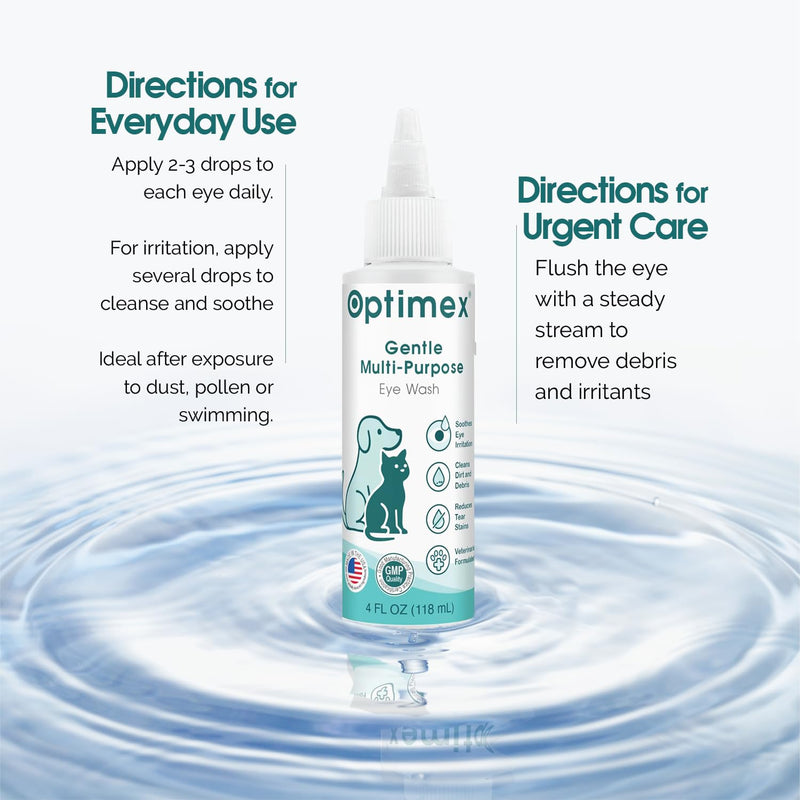 Gentle Multi-Purpose Eye Wash for Dogs & Cats (4 fl oz) Helps with Eye Infections, Redness, Irritation, Tear Stains, Discharge, Pink Eye, Conjunctivitis & Dry Eye Relief Vet Formulated