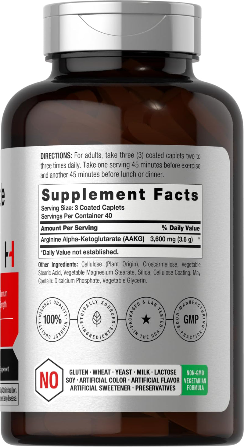Horb√§ach Nitric Oxide Max 3600mg | 120 Caplets | with Arginine AAKG for Men and Women | Vegetarian, Non-GMO, & Gluten Free Pre Workout Supplement