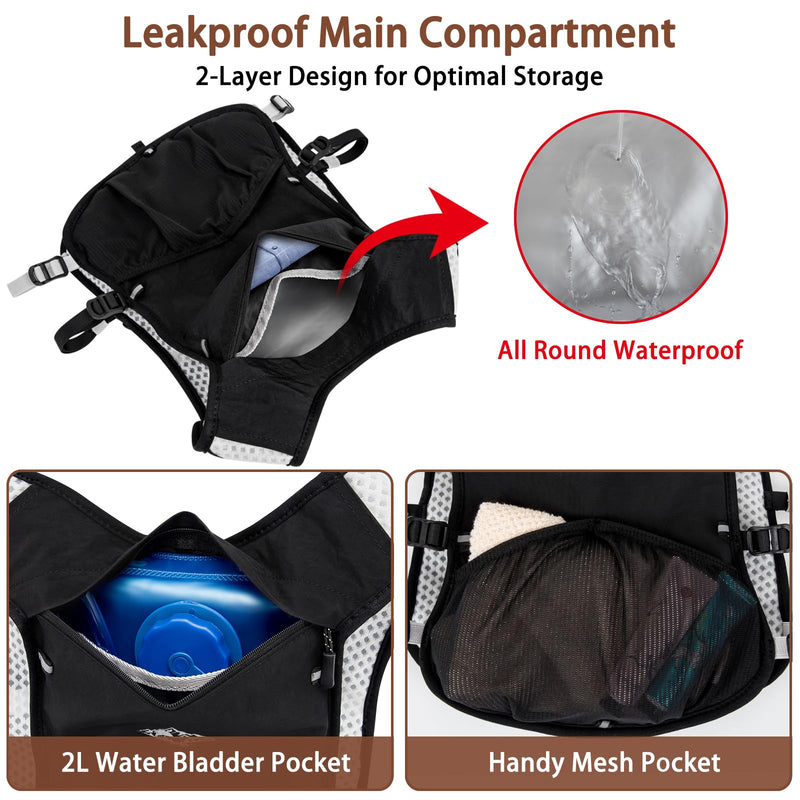 Running Hydration Vest for Women Men - Waterproof Running Water Backpack Hydration Pack with 12 Pockets, Lightweight Water Vest for Hiking Trail Cycling Marathon Race Black-Only Vest Medium - BeesActive Australia
