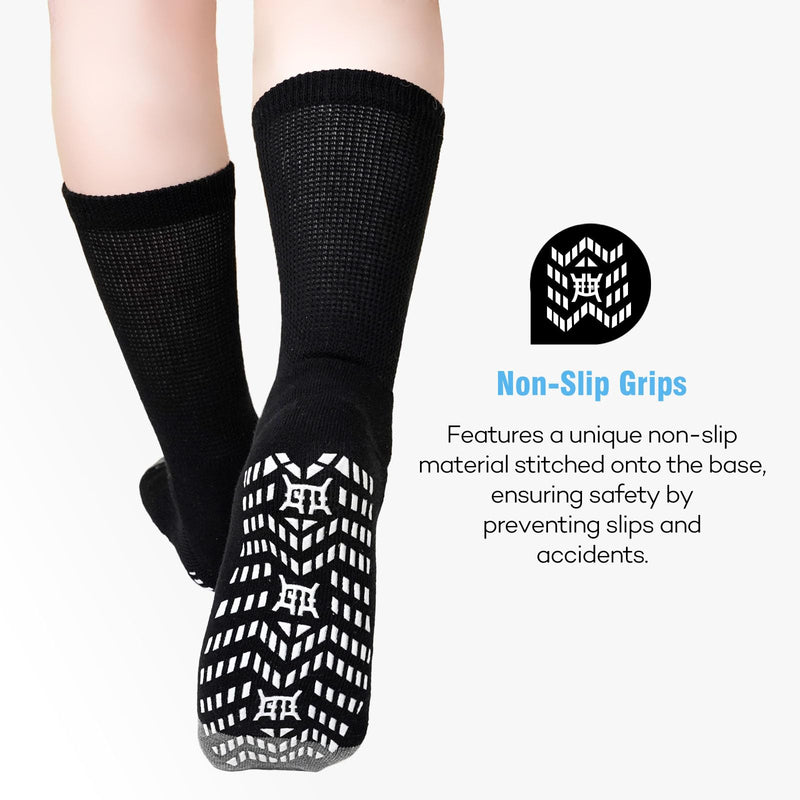 CaiDieNu Non Slip Diabetic Socks: 4 Pairs Non Binding Hospital Socks for Men Women with Grips Elderly Edema 9-15 13-15 Black