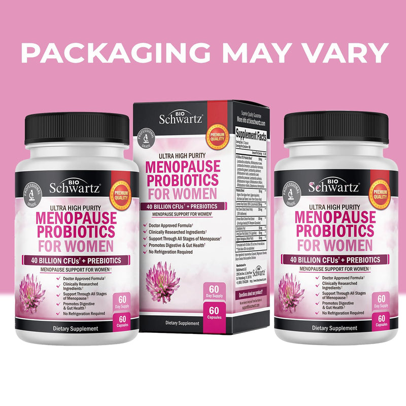 Menopause Supplements for Women - 40B CFU Menopause Probiotics for Women | Support for Hot Flashes Night Sweats Mood Swings and Balance - Non-GMO, 60 Easy-Swallow Capsules, 60 Servings 60 Count (Pack of 1)