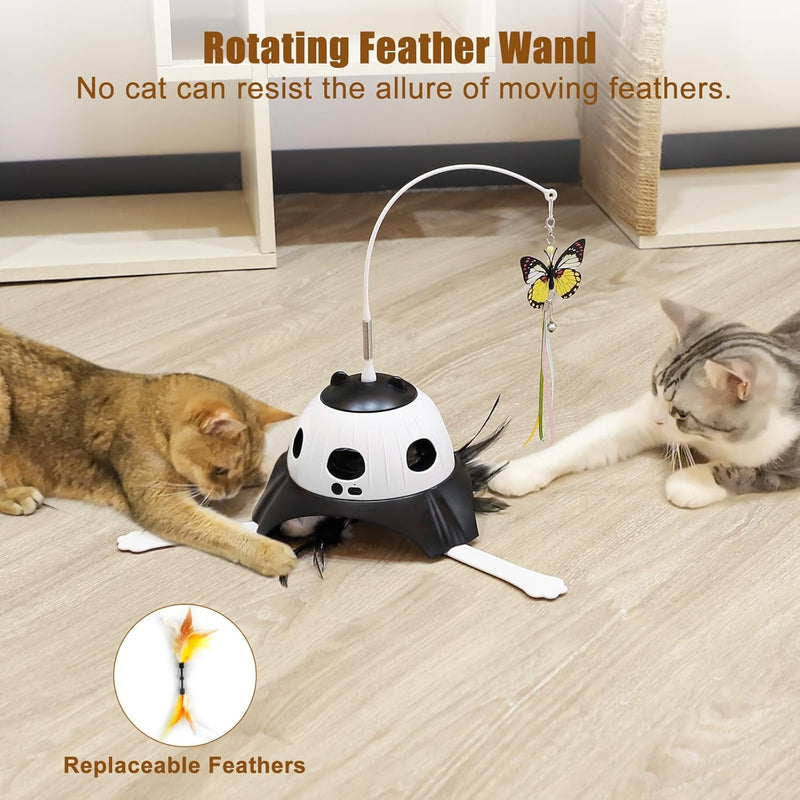 3-in-1 Automatic Cat Toys for Indoor Cats, Fluttering Butterfly, Whack a Mole, Rotating Feather Wand, USB Rechargeable Interactive Feather Toys for All Breeds (Black) Black - BeesActive Australia