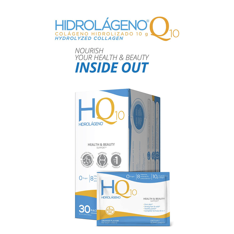 Hidrolageno Q10, Hydrolyzed Collagen, Vitamins, ZINC, Antioxidants, 30 sachets per Pack, 4.2 Ounce (Pack of 1)