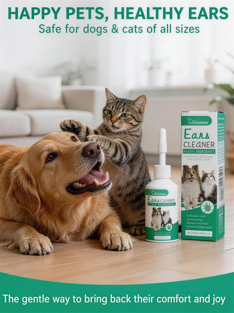 Gentle Ear Cleaning Solution for Dogs & Cats | Itchy Ear Relief, Ear Canal Cleaner & Deodorizer | Daily Ear Wash for Puppies, Kittens & Pets – Safe
