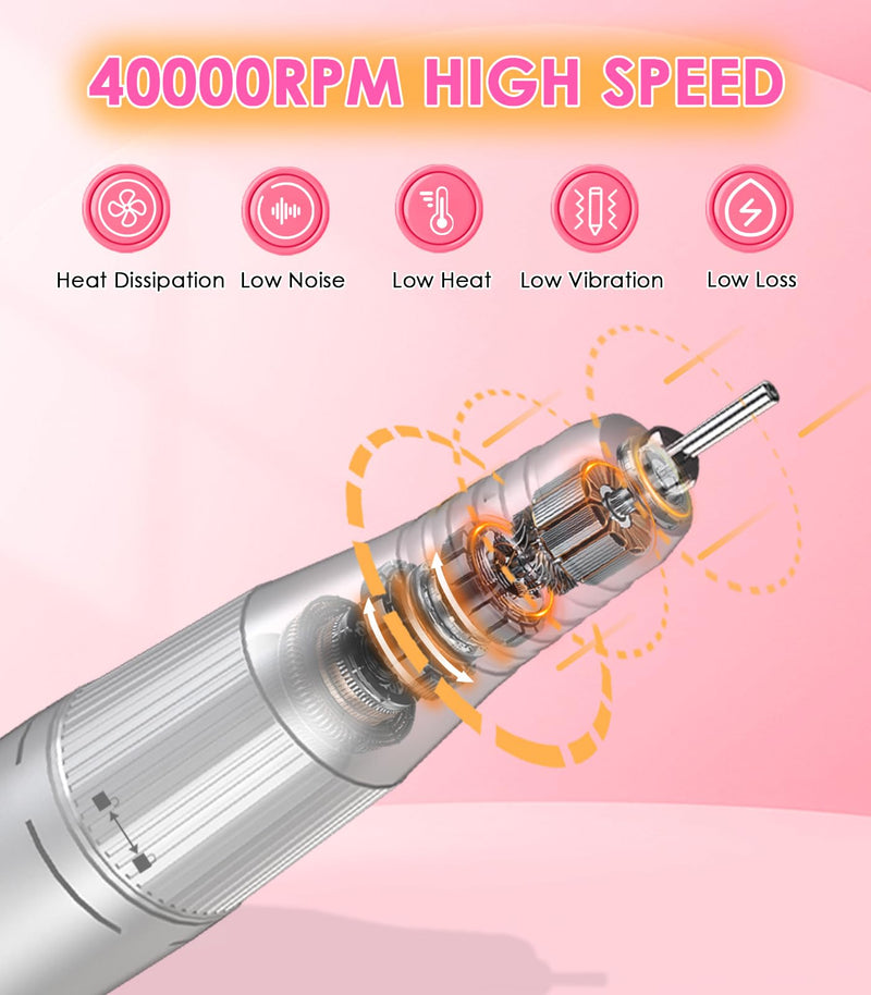 Portable Nail Drill Electric File: 40000RPM Professional Rechargeable Nail E File Machine, Cordless Nail Drill with Bits & Base for Acrylic Nails Remove Nail Gel Polish Manicure for Salon Home, White - BeesActive Australia