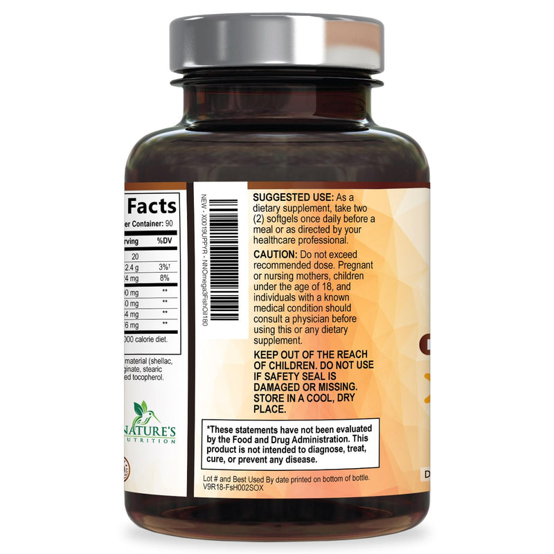 Omega 3 Fish Oil Supplements - 2400mg Fish Oil Per Serving - Triple Strength Omega-3 with EPA & DHA Fatty Acids - Natural Heart, Brain & Immune Support - Wild Caught, Bottled in USA - 180 Softgels 180 Count (Pack of 1)