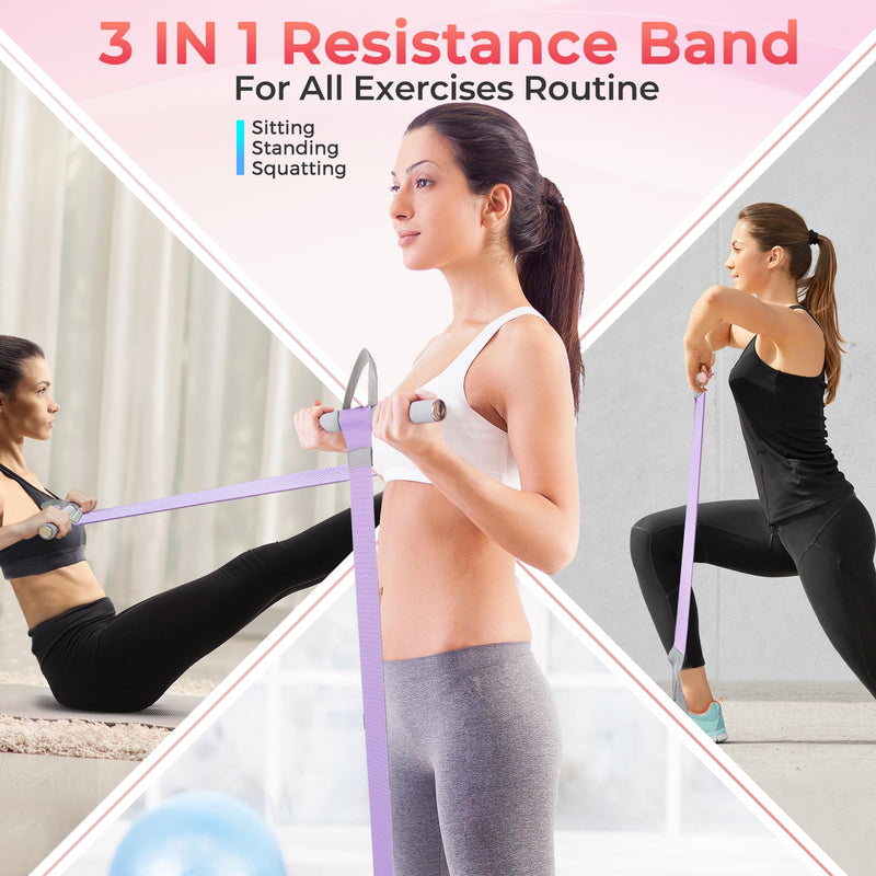 VICSKY Fabric Resistance Band with Handles & 2 Foot Loops - 120lb Exercise Band for Home Workout, Yoga & Full-Body Training, Leg Arm Chest Wrist - Portable Home Fitness Tools for Women Purple