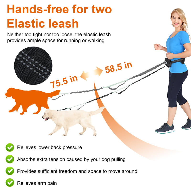 Hand Free Dog Leash with Pouch, Dog Walking Belt Retractable Leash for 2 Dogs with Dual Handles for Running Walking Jogging Pet Belt - BeesActive Australia