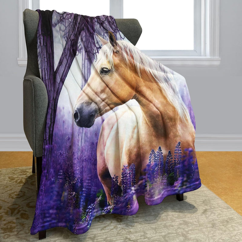 HommomH 40"x50" Horse Blanket with Purple Lavender, Super Soft Fleece Throw Blankets for Girls 40" x 50" - BeesActive Australia