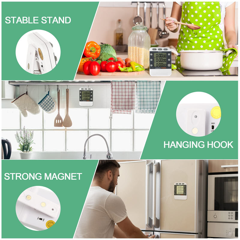 Photect 2 Pcs Digital Kitchen Timer 3 Channels Multi Timer Loud Adjustable Alarm Magnetic Count up Down Memory Preset Battery Included for Cooking Baking BBQ Study Classroom - BeesActive Australia