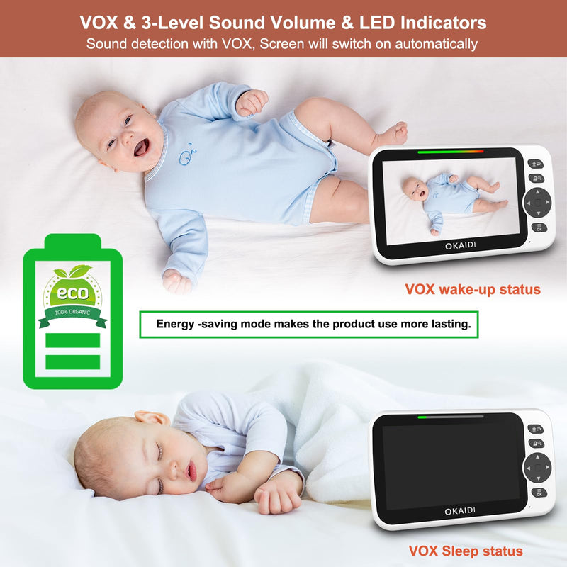 Video Baby Monitor with Camera and Audio, 5" Display Baby Monitor No WiFi, 30H Battery and 1000ft Range Baby Monitor, Remote Pan-Tilt-Zoom Baby Camera, Night Vision, 2-Way Talk, VOX,Temperature OD8052 - BeesActive Australia